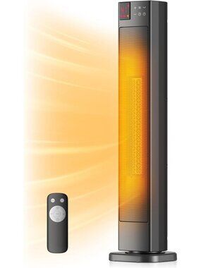 30” Ceramic Tower Space Heater with Thermostat, Remote Control & 12-Hour Timer